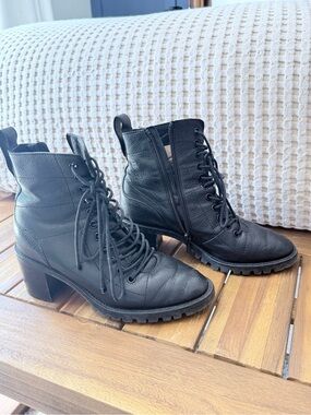 Jimmy Choo Black Lace-Up Leather Heel Ankle Boots